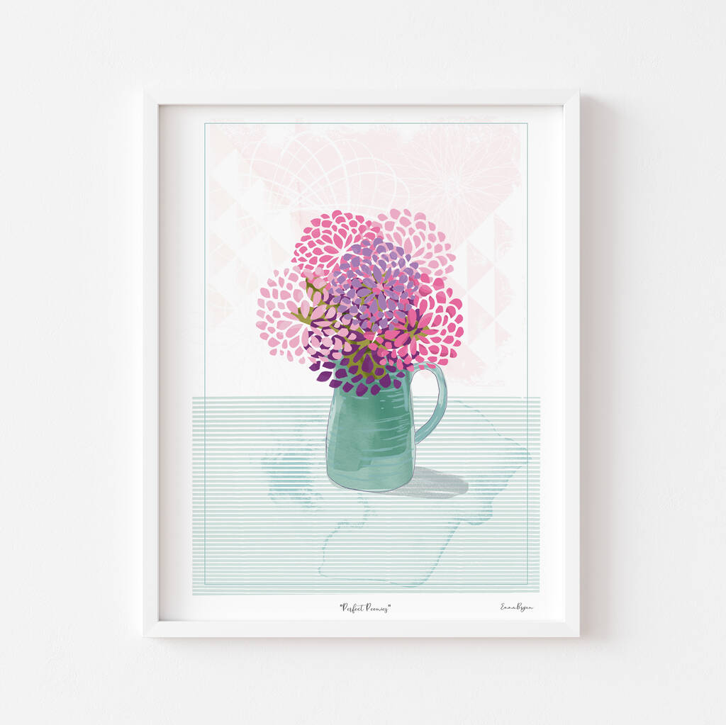 Illustrated Vase Of Peonies A4 Print, 1 of 5