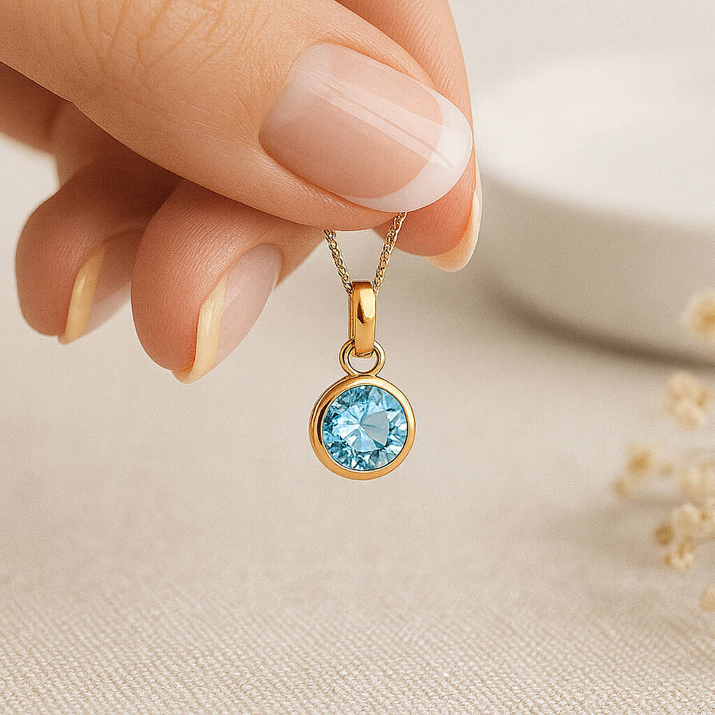 Personalised Gold Plated Sterling Silver Aquamarine Pendant Necklace: March Birthstone, 1 of 10