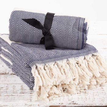 Hammam Towel/ Bath Towel French Navy Herringbone, 2 of 3
