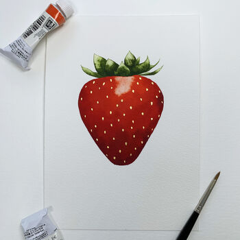 Strawberry Gold Leaf Watercolour Print, 5 of 8