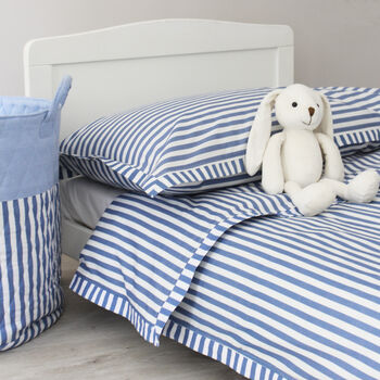 Blue Stripe Cot Bed Duvet Cover And Pillowcase Set, 5 of 7