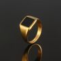 Gold Plated Square Signet Onyx Ring Polished Steel Ring, thumbnail 2 of 12