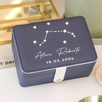 Personalised Star Sign Jewellery Box Gift For Her Travel Accessories, 6 of 12