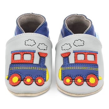 Dotty Fish Choo Choo Train Soft Leather Baby Shoes With Barefoot Soles, 5 of 7