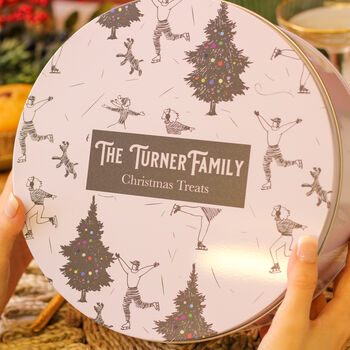 Personalised Black And White Family Christmas Cake Tin, 5 of 6