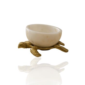 White Marble Mini Bowl With Brass Turtle Base, 2 of 3