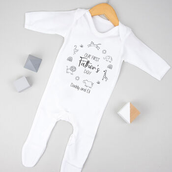 Personalised Our First Father's Day Babygrow / Baby Bodysuit Animals Mono, 4 of 8