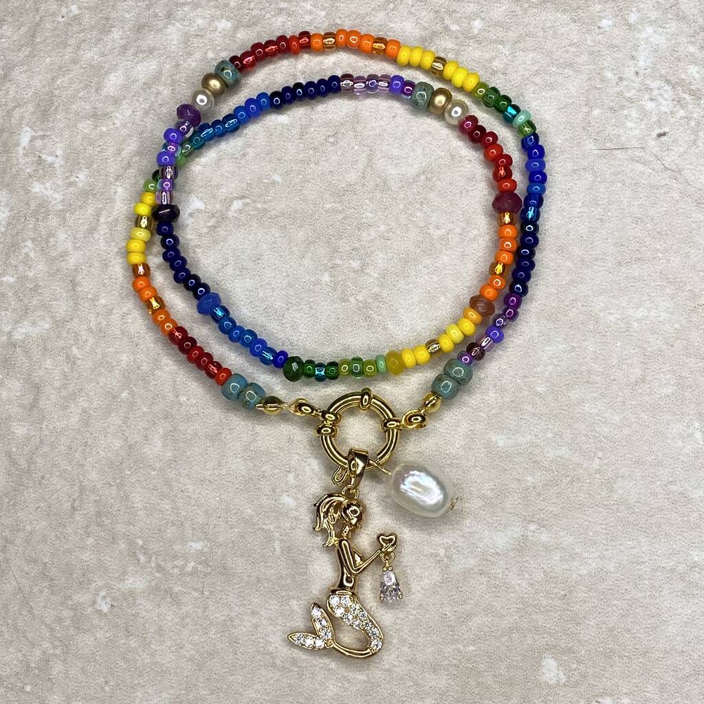 Rainbow Semi Precious Charm Necklace By CLARKE PALMER