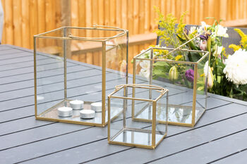 Glass Lantern With Candle Holder Cube Shape, 4 of 10