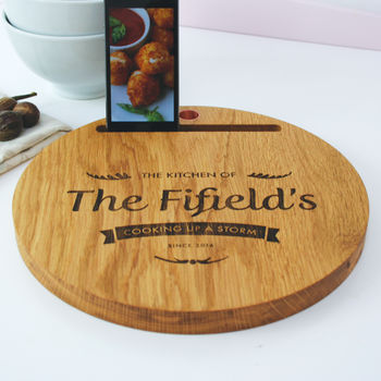 Oak And Copper Personalised Chopping Board iPad Stand, 2 of 3