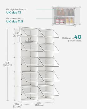 Ten Slot Interlocking Shoe Rack Storage Cabinet, 2 of 9