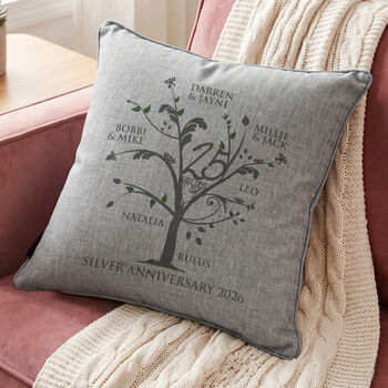 Personalised Silver Anniversary Family Tree Cushion, 3 of 6