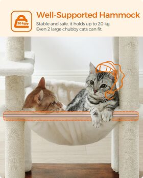 Cat Tree 138cm Modern Cat Tower Washable Cushions, 7 of 12