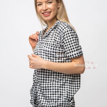 Black White Checkered Soft Cotton Short Pyjama Suit, 2 of 6