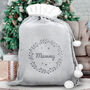 Personalised Holly Wreath Silver Grey Pom Pom Sack, thumbnail 4 of 5