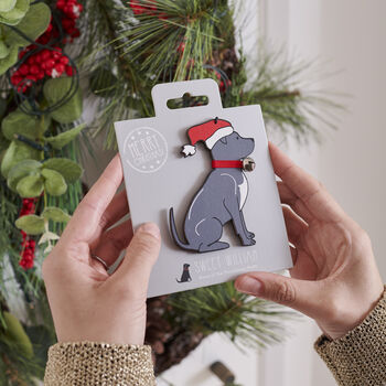 Christmas Staffie Dog Pin Badge, 8 of 12