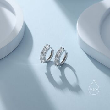 Cz Huggie Hoop Earrings In Sterling Silver, 4 of 11