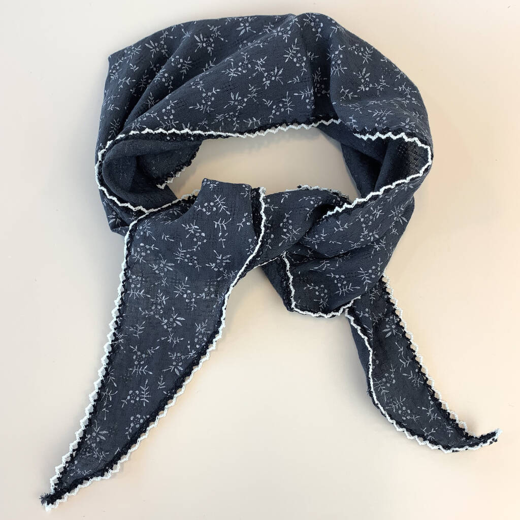 Navy Blue And White Flower Print Triangle Scarf, 1 of 4