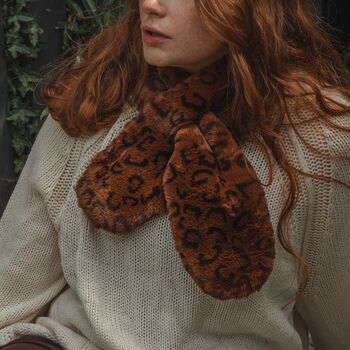 Cocoa Leopard Faux Fur Scarf, 2 of 3