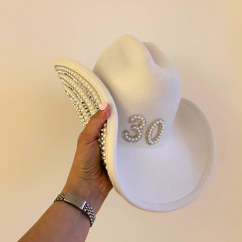 Birthday Rodeo Theme Pearl And Diamante Cowboy Hat, 1 of 3