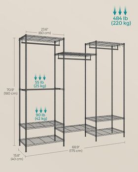 Clothes Rack Metal Hanging Rails Open Wardrobe Storage, 12 of 12