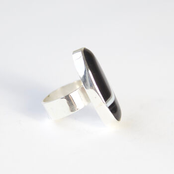 Black Banded Agate And Sterling Silver Gemstone Ring, 5 of 12