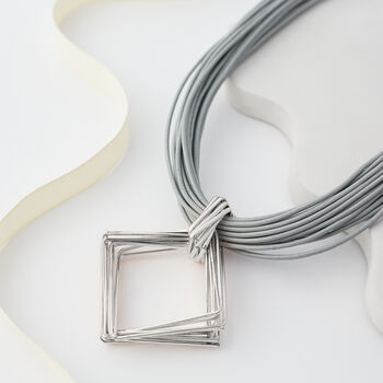 Grey Leather Rope Square Pendant Necklace, 3 of 3