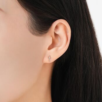 Tiny Dagger Sword Stud Earrings In Sterling Silver, 7 of 12