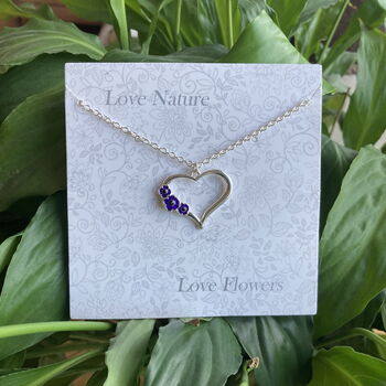 Poppy Purple Flowers Heart Necklace, 3 of 4