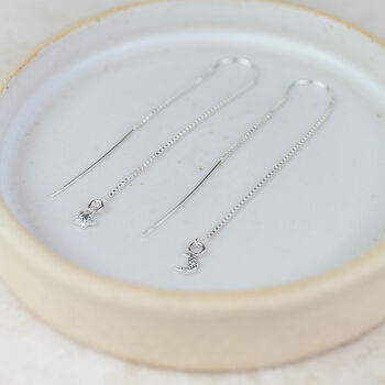 Sterling Silver Mismatch Star And Moon Threader Earrings, 2 of 3