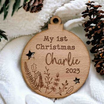 Personalised My First Christmas Wooden Bauble Disc Sign, 3 of 4