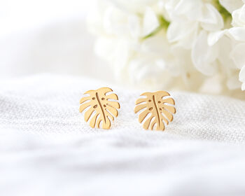 Monstera Leaf Tropical Summer Stud Earrings, 2 of 6