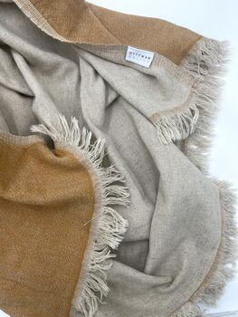 Puglia Cotton And Linen Modern, Double Sided Blanket Mustard, 3 of 6