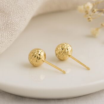 9ct Yellow Gold Diamond Cut Ball Stud Earrings – 7mm, 3 of 5