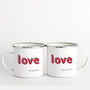 Couples 'Love' Enamel Mug Set With Couples Names, thumbnail 3 of 6
