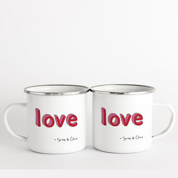 Couples 'Love' Enamel Mug Set With Couples Names, 3 of 6