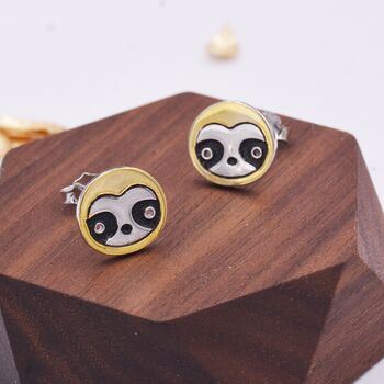 Sterling Silver Sloth Stud Earrings, 2 of 12