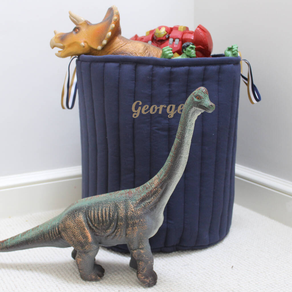 Personalised Quilted Navy Toy Storage Laundry Bag By Lime Tree London