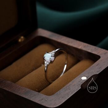 White Opal And Cz Oval Ring In Sterling Silver, 7 of 12
