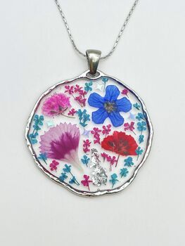 Statement Necklace With Multicolour Flowers In Silver, 12 of 12