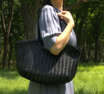 Hand Woven Genuine Leather Shopping Bag, 3 of 12