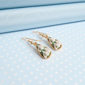 Hand Painted Snowdrop Dropper Earrings, 3 of 4