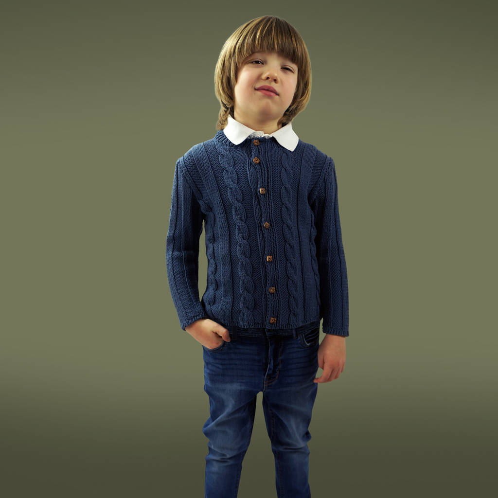 Handmade Organic Cabled Cardigan For Boys, 1 of 6