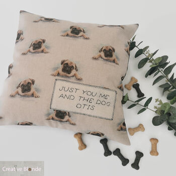 Custom Dog Gift Pug, Personalised Cushion, Pet Memorial, 10 of 12