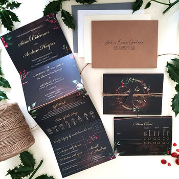 Dark Christmas Concertina Wedding Invitations Sample, 2 of 6