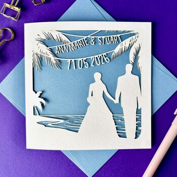 Personalised Papercut Beach Wedding Card, 2 of 5