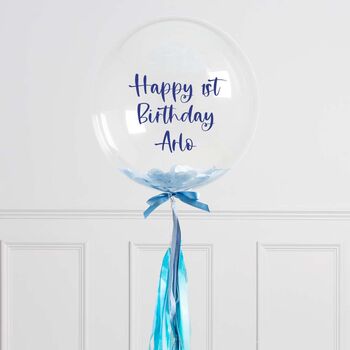 Personalised Baby Blue Tassel Confetti Bubble Balloon, 2 of 3