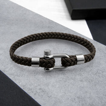 Men's Nautical Shackle And Woven Leather Bracelet, 5 of 11