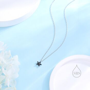 Tiny Black Cz Flower Necklace In Sterling Silver, 3 of 12
