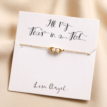 Pearl Two Peas In A Pod Charm Bracelet In Gold, 2 of 2